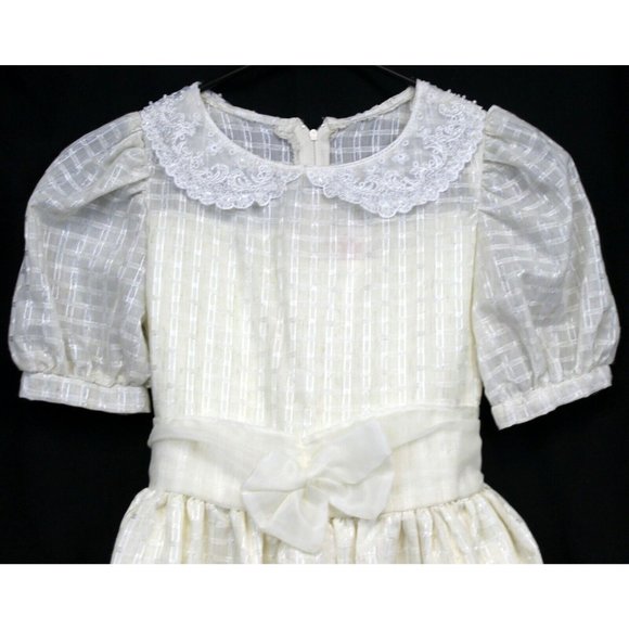 Pretty 'n Pink White Cream Checkered Formal Dress Sheer Collar Faux Pearls Sz 14 - Picture 2 of 6